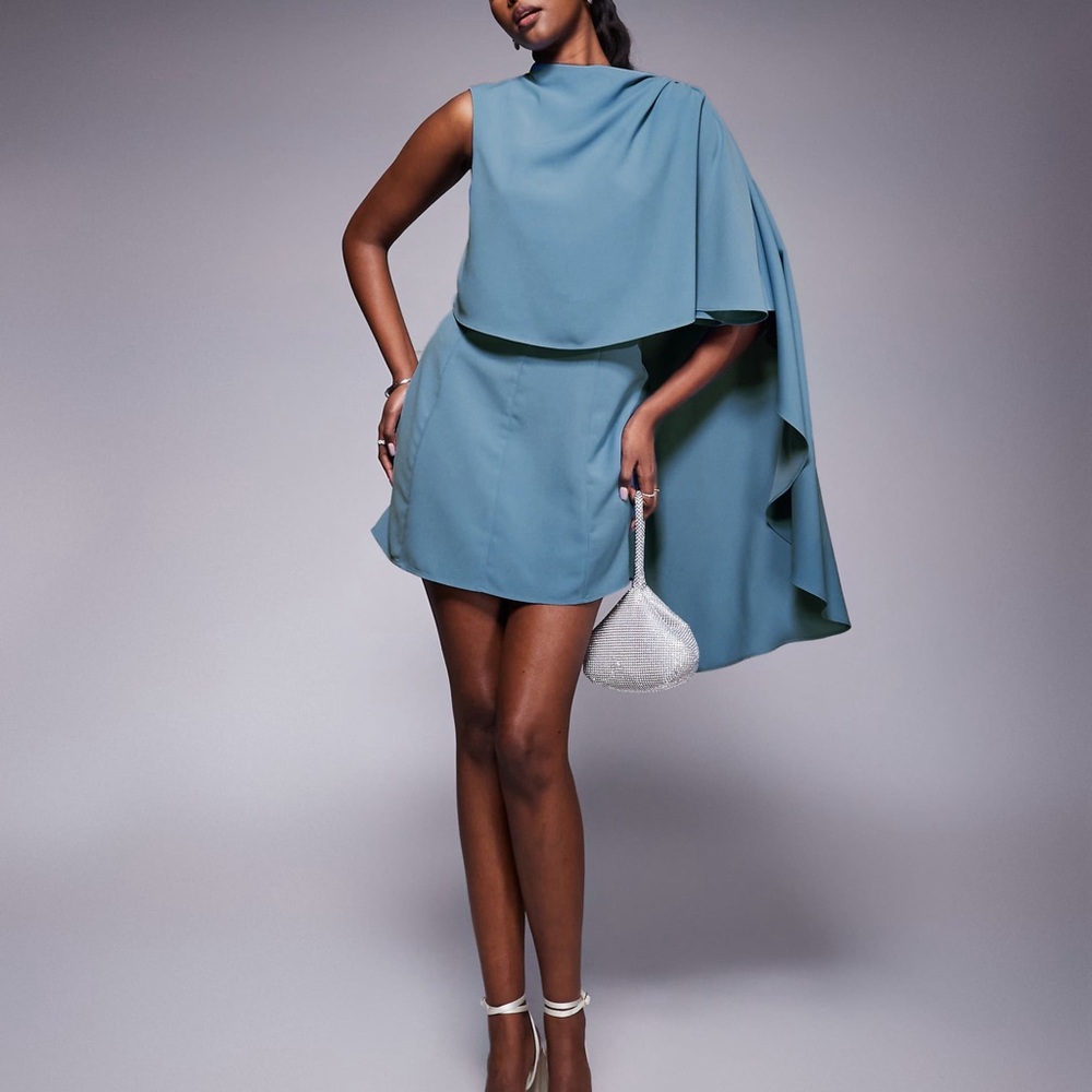 ASOS Asymmetrical Blue Cape Dress